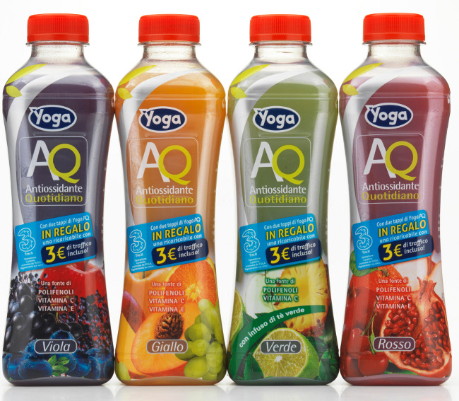 Yoga AQ Antiossidante Quotidiano Succhi Bevande Frutta Funzionali Bevi e ricaricati concorso confezioni Pet Conserve Italia